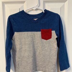 Kids Blue and Gray Long Sleeve Shirt with Red Pocket